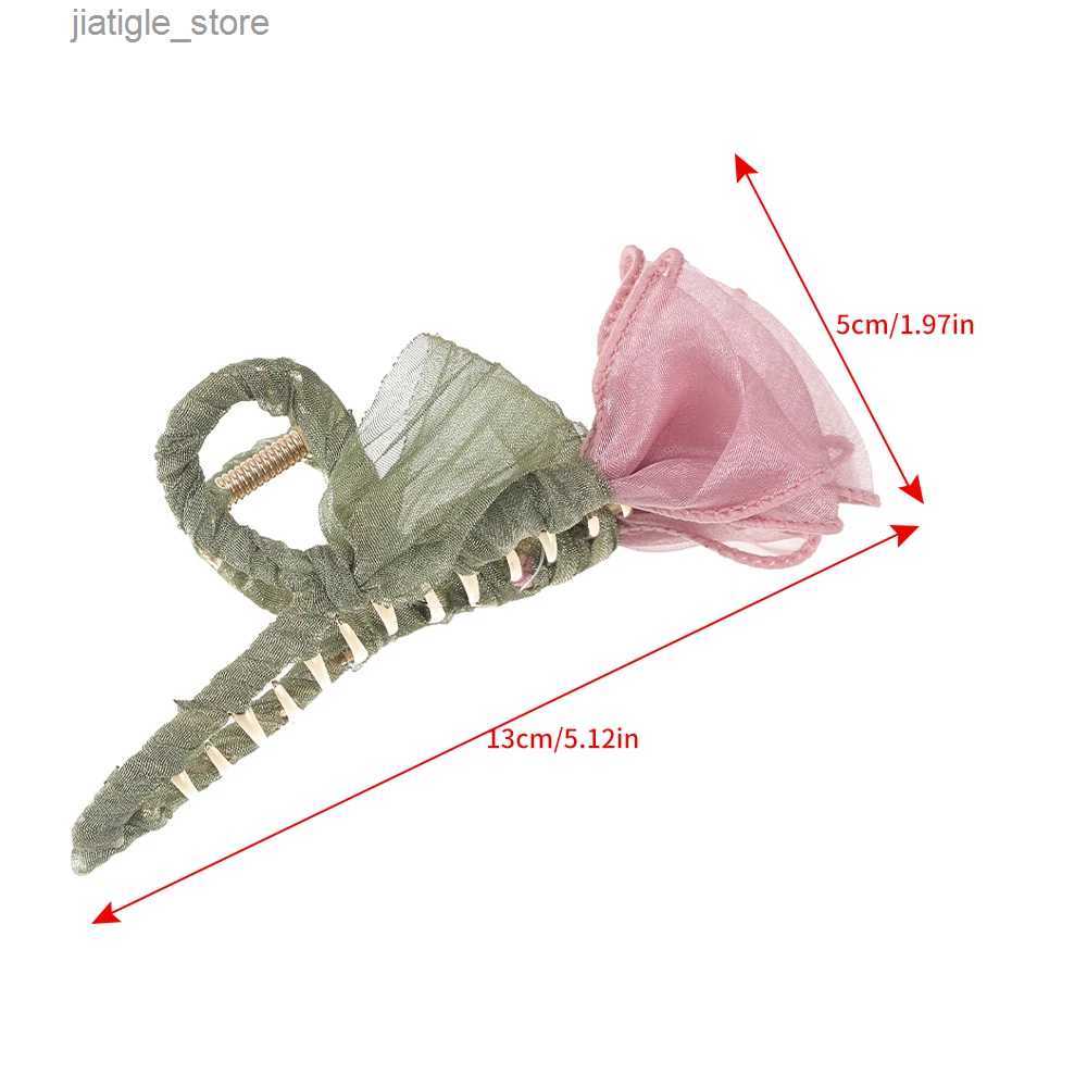 Hair Clips Haimeikang Tulip Tulle Shark Clip Hair Claws For Women Elegant Ponytail Hairpin Hair Crabs Girls Fashion Hair Accessories Y240330