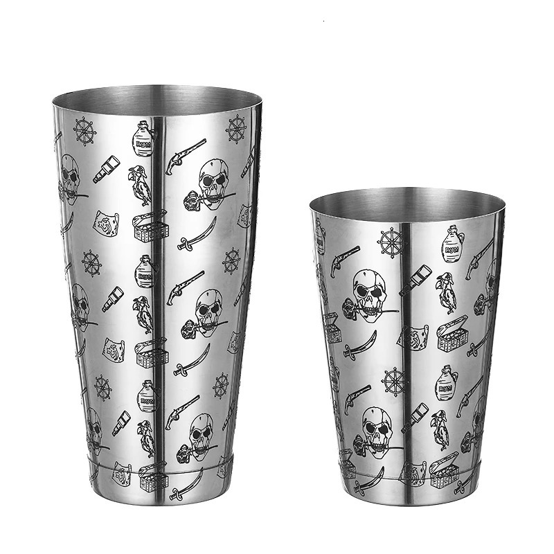 Boston Cocktail Shaker With Etched Pattern Bar Cocktail Shaker Tin Set - 800ml 500ml 240319