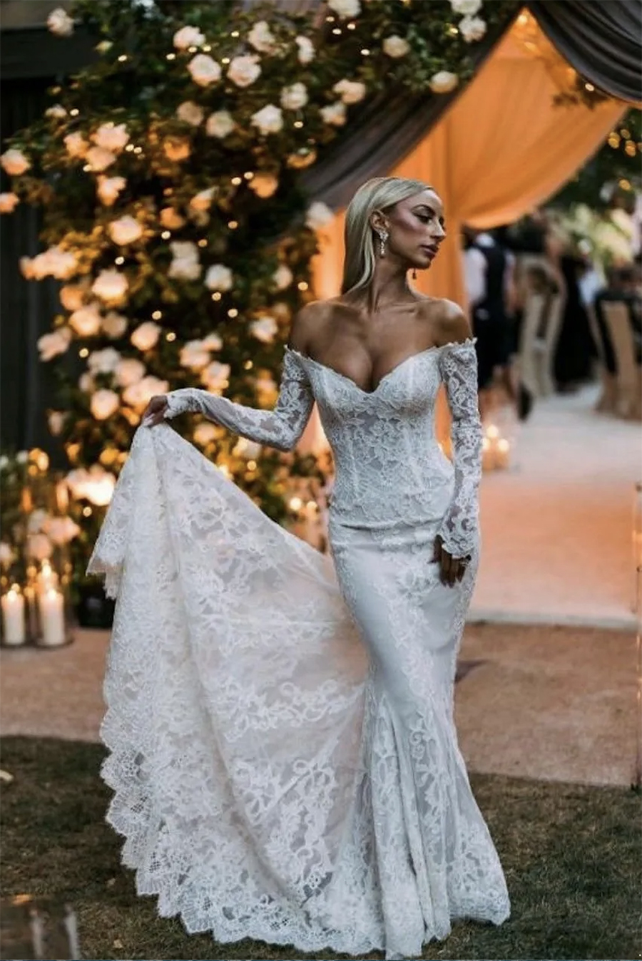 Romantic Full Lace Mermaid Wedding Dressex Sexy Backless V Neck Off Shoulder Bridal Gowns Made Vestidos Custom Made