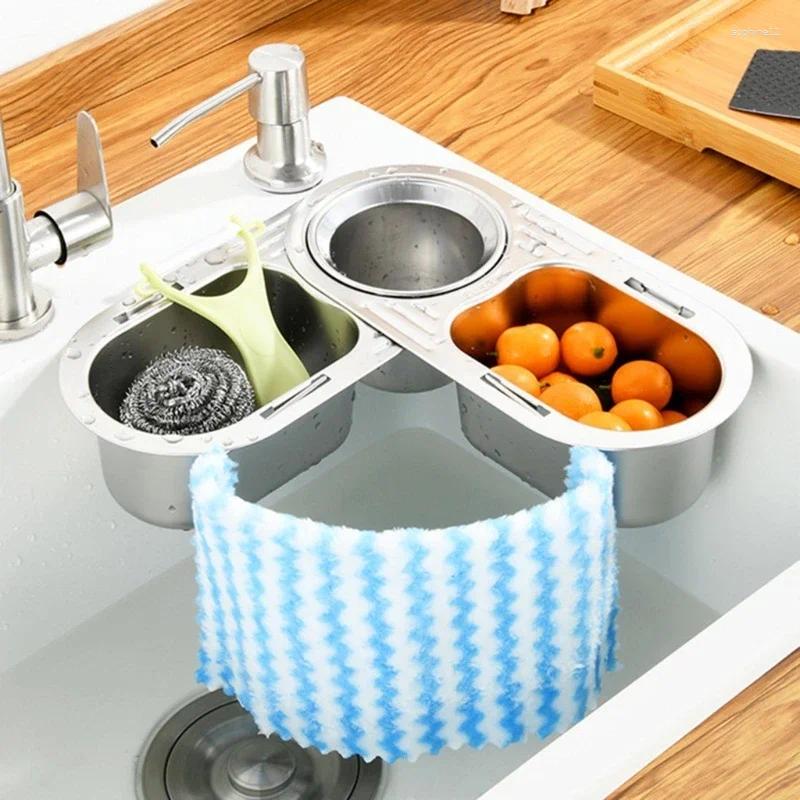 Kitchen Sink Storage Organizer: Rustproof Stainless Steel Soap Sponge Drainer Drying Holder Tray Rack