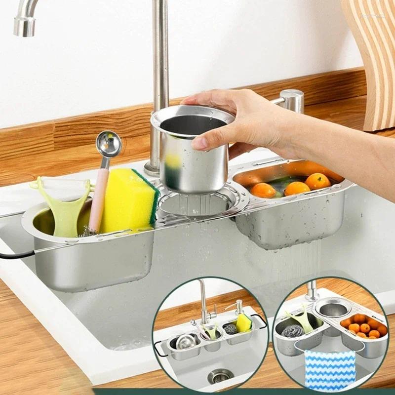 Kitchen Sink Storage Organizer: Rustproof Stainless Steel Soap Sponge Drainer Drying Holder Tray Rack