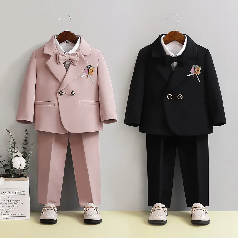 Toddler Suit British Style School Uniform for Boys Flower Child Weddings Costume Handsome Kids Birthday Performance Blazer Set 240312
