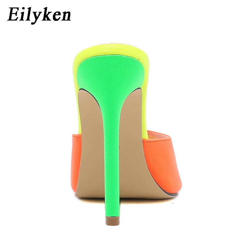 Eilyken Sexy Pointed Toe Mule High Heels Slipper Stripper Summer Fashion Mixed Color Slip On Slides Women Party Sandal Shoes 240329