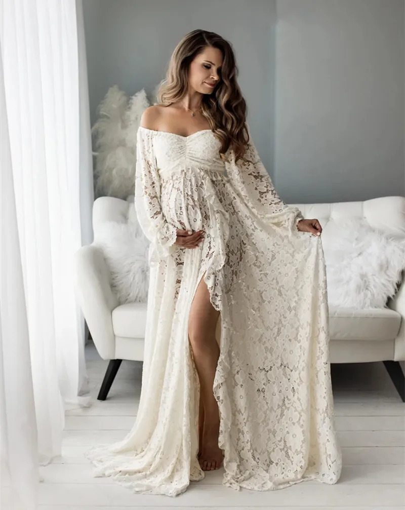 2 in 1 Boho Maternity Pography Outfit Dress Bohemian Pregnancy Po Shoot Long Dresses Pregnant Woman Dress 240315