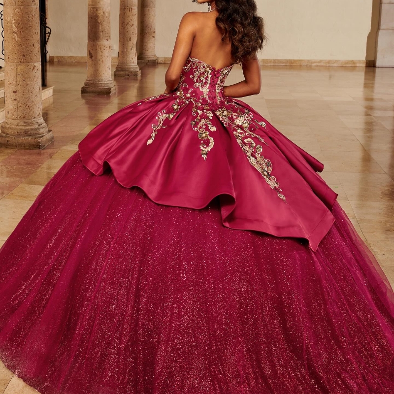 Red Shiny Quinceanera Dress Off The Shoulder Crystal Beads Ball Gown Lace Tull Corset Sweet 15 Vestidos De Quinceanera