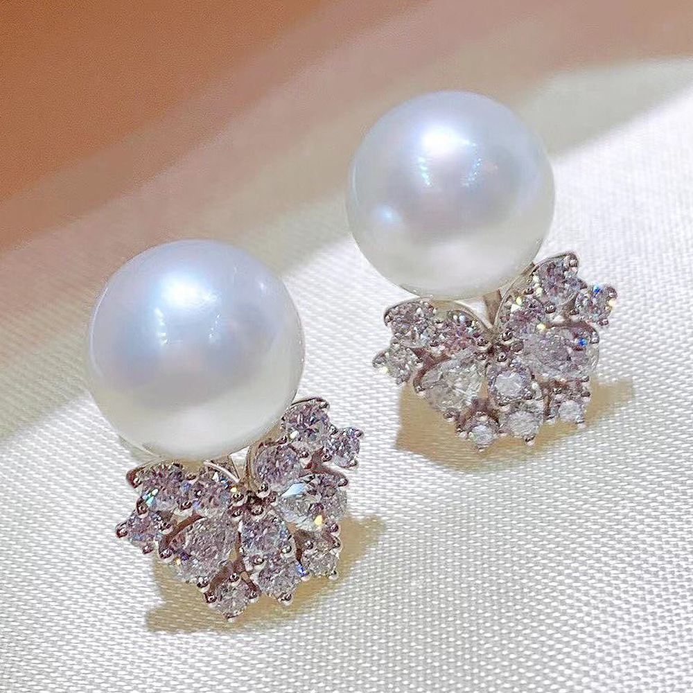 2024Handmade Baroque Pearl Stud Earrings Zircon Sterg Sier Jewelry b02a
