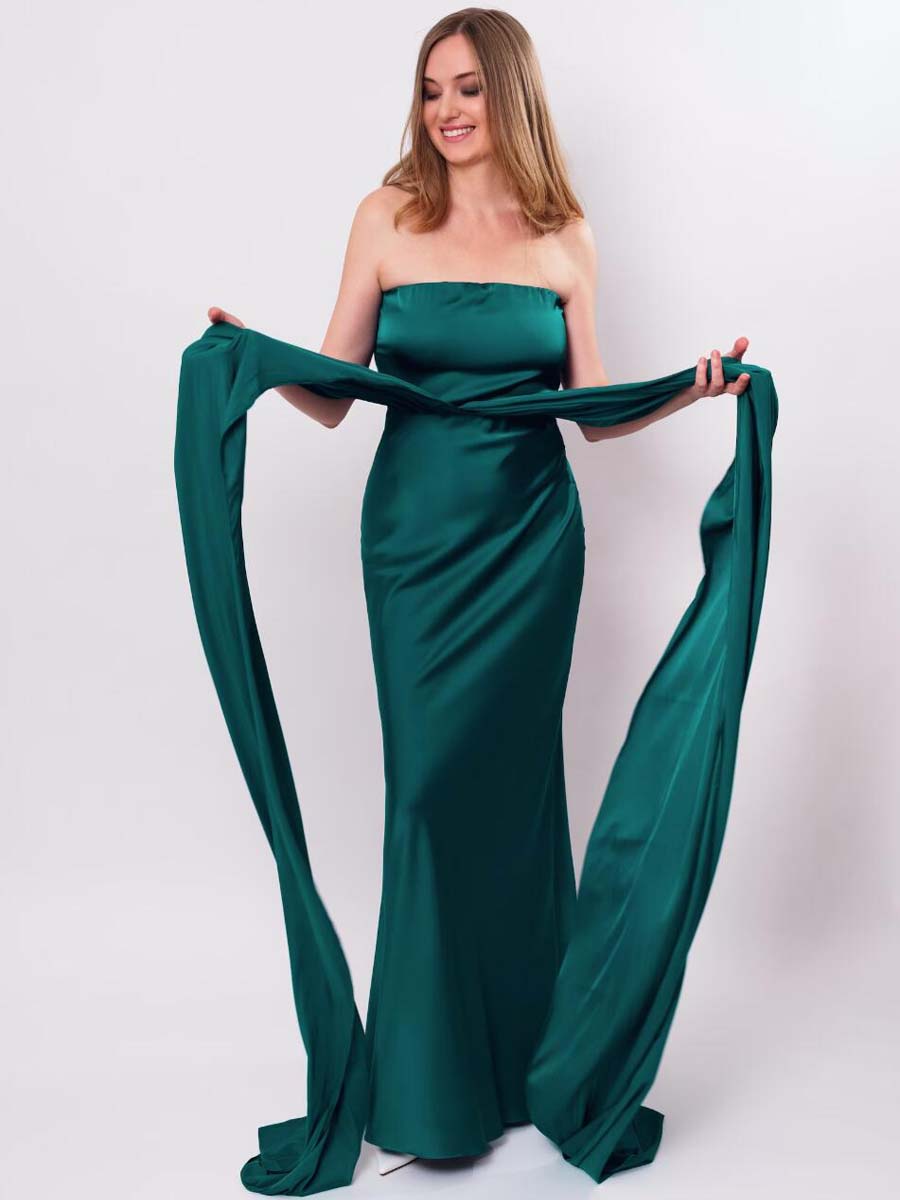 Bridesmaid Dresses Dark Green Strapless Changeable Strap Floor Length Elastic Satin Wedding Party Dress Summer 2024