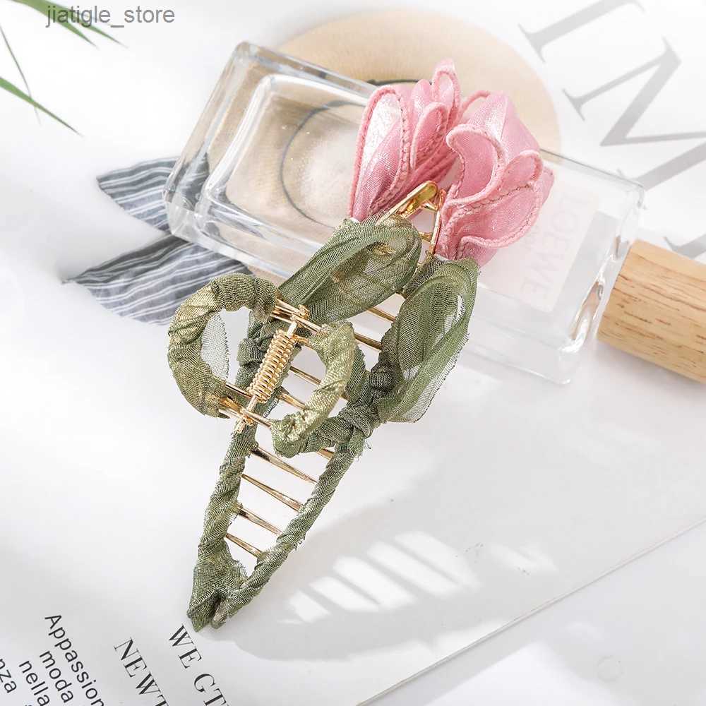 Hair Clips Haimeikang Tulip Tulle Shark Clip Hair Claws For Women Elegant Ponytail Hairpin Hair Crabs Girls Fashion Hair Accessories Y240330