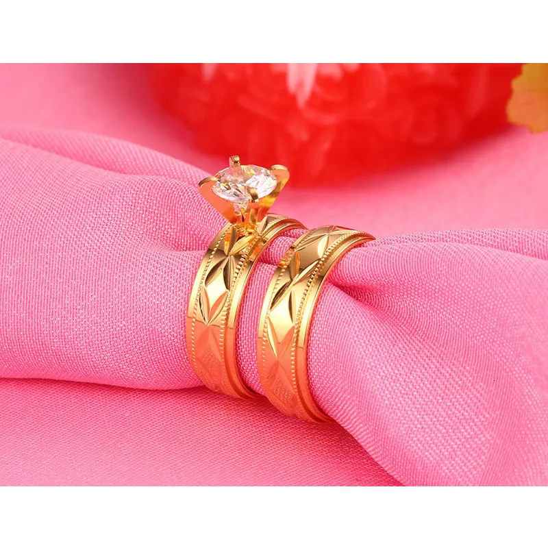 Vnox 2pcs 2025 Engagement Wedding Rings Big CZ Stone new Gold Color Women Men Promise Jewelry