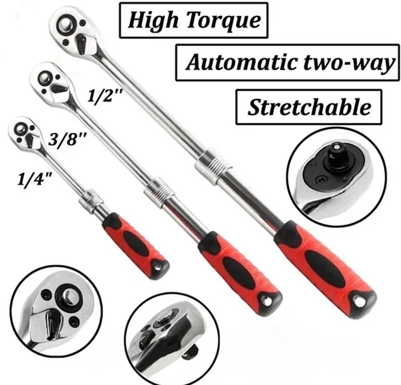 Professional Car Ratchet Wrench Hand Tools 72 Teeth Extending Telescopic Ratchets Socket Wrenches Ratcheting Repair Tool for Car Motorcycle