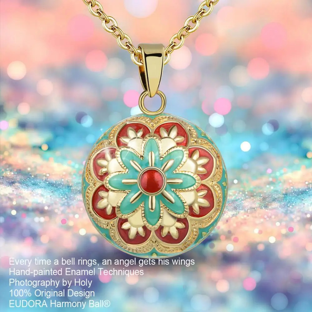 Eudora Unique Enamel Craft Flower Bell Ball Pendant Harmony Bola Necklace Angel Caller Jewelry gift for Pregnant wife 240329