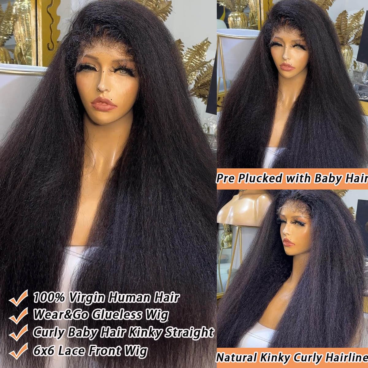 6x6 HD invisible Lace Closure Wigs human hair 4C Kinky Curly Edges Hairline Wear and Go Glueless Wig Kinky Straight Lace Front Wigs perruque bob 20 in