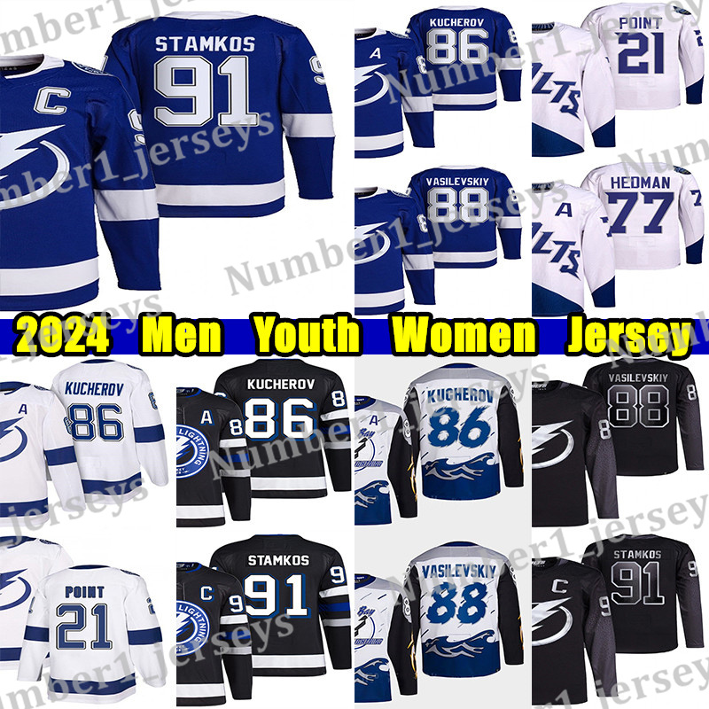 #91 Steven Stamkos hockey jersey #86 Nikita Kucherov Andrei Vasilevskiy Brayden Point Victor Hedman Mikhail Sergachev Anthony Cirelli Custom Men Youth Women jerseys