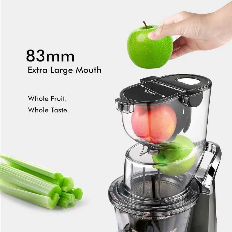 Juicers SiFENE cold press juicer large mouth 83mm open full slow speed juicer easy to clean high yield free of bisphenol A grayL2403