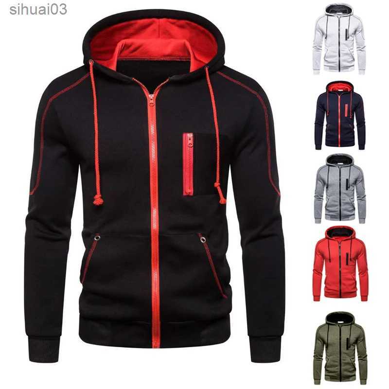 Men's Hoodies Sweatshirts Mens hoodie black and white military green red hoodie color block wool cool casual winter clothing hooded sweatshi