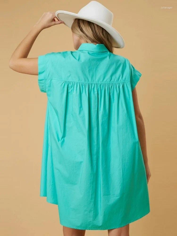 Casual Dresses Women A-line Loose Cute Sequin Shirts Dress Retro Vestido Fashion Short Sleeve Mini Blouse Woman Clothes 2024 Summer