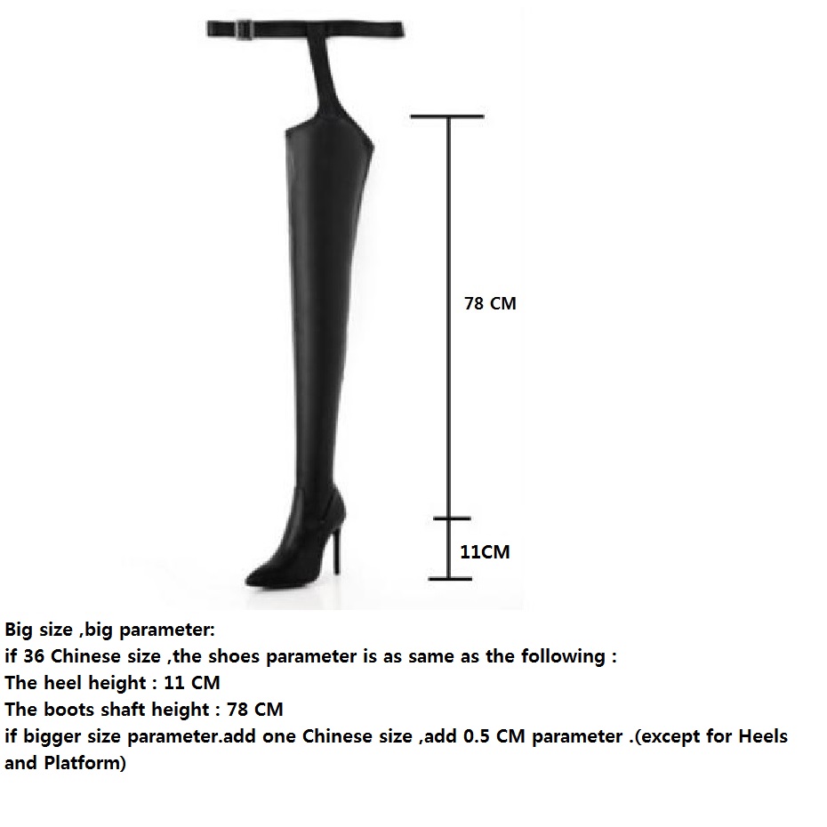 Women PU Leather Over The Knee Thin Supper High Heels Pointed Toe Thigh High Long Chap Boots Lady Stretched Waist Belt Boots