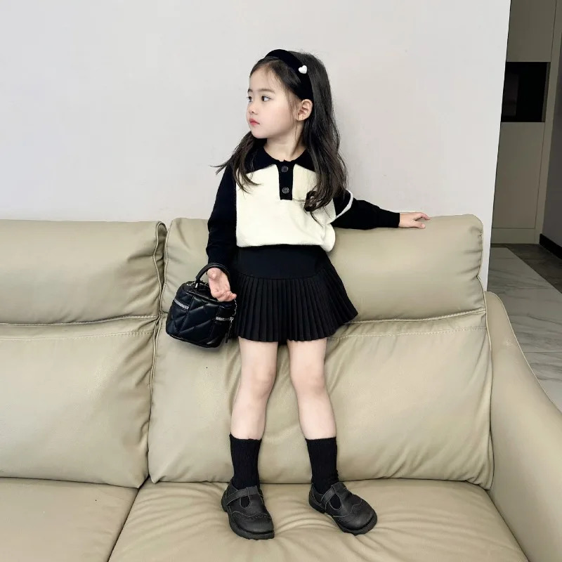 1-8Y Kids Clothing Set School Dress Spring Autumn Children 2PCS Long Sleeve Sweater Skirt Clothing Sweatshirt Uniform for Girls 240307