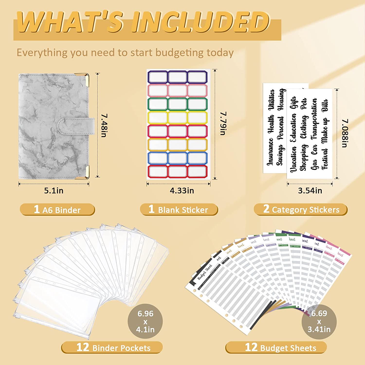 Planner A6 PU Budget Leather Notebook Binder Organizer Cash Envelopes Wallet Binder Cover Binder Pockets Expense Budget Sheets smile