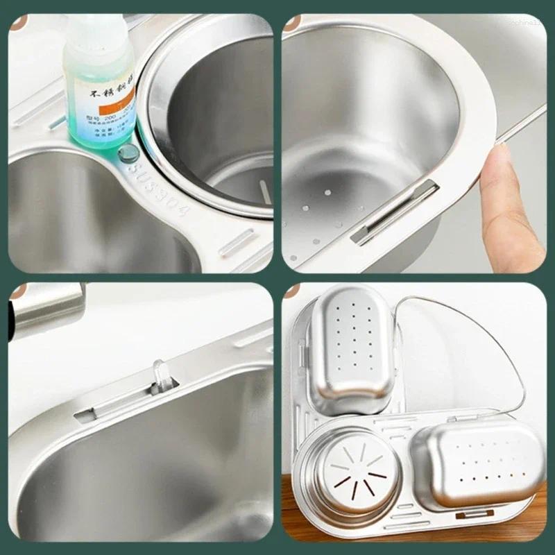 Kitchen Sink Storage Organizer: Rustproof Stainless Steel Soap Sponge Drainer Drying Holder Tray Rack