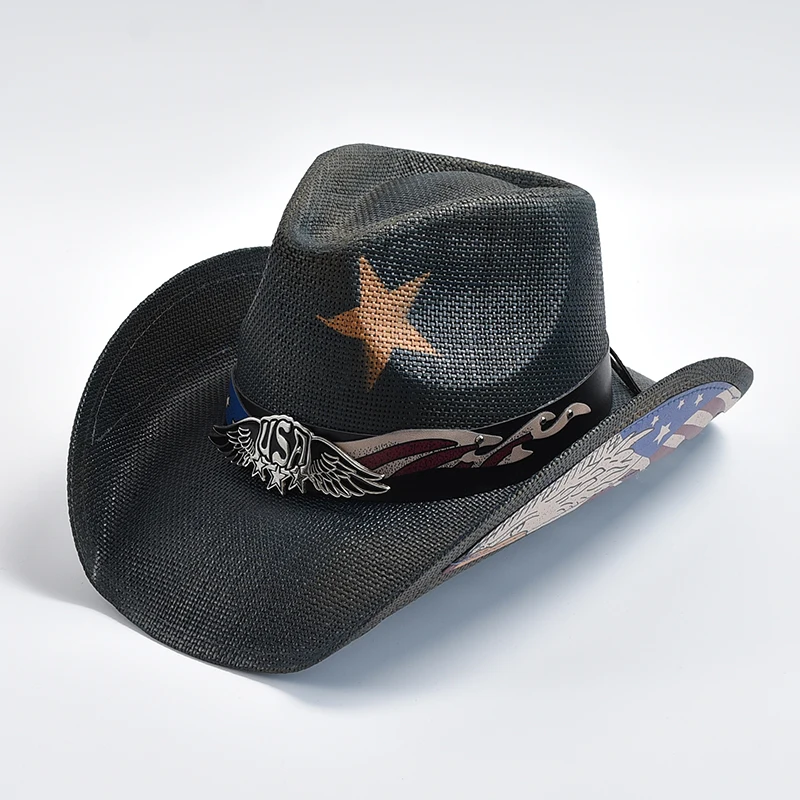 Vintage Straw Cowboy Hat Men's Gentlemen's Western Cowboy Hat Summer Beach Sun Hat Cowgirl Jazz Hat Sombrero Hombre