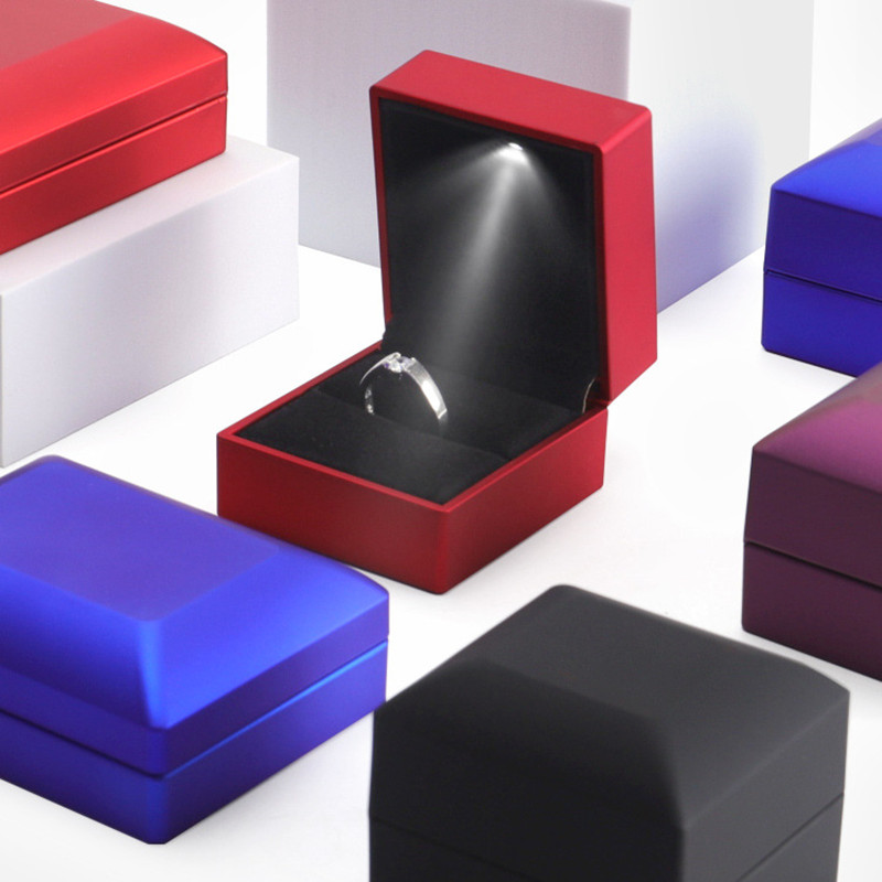 Luxury Pendant Box Square Wedding Ring Box with LED Light Jewelry Gift Box for Proposal Engagement Wedding Ring Box Pendant Box