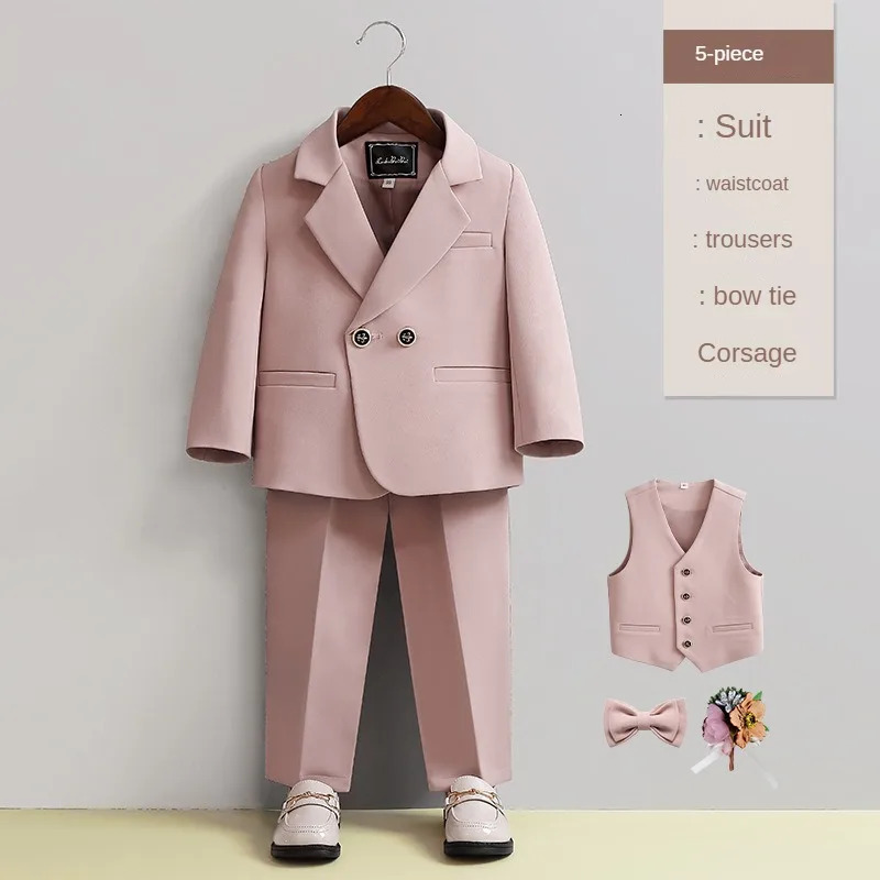Toddler Suit British Style School Uniform for Boys Flower Child Weddings Costume Handsome Kids Birthday Performance Blazer Set 240312