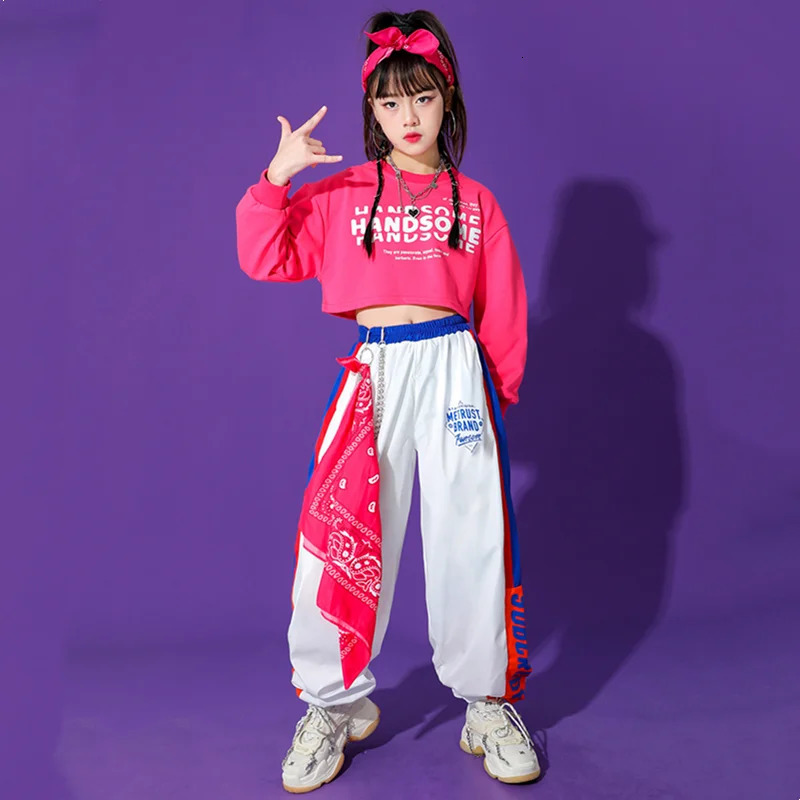 Girls Hip Hop Crop Top Cargo Pants Child Sweatshirt Plaid Skirt Kid Streetwear Jazz Cheerleader Street Dance Costume Clothes Set 240307