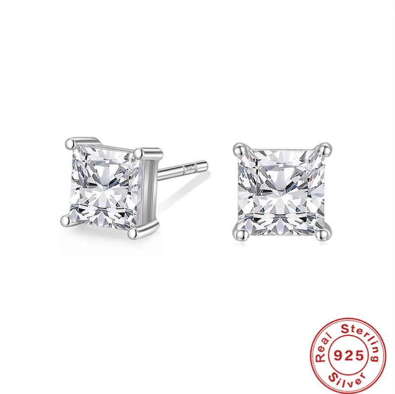 2024 Moissanite Dia Stud Earrings Elegant Sterg Sier Zircon Wedding Jewelry for Women Classic Design Gift-Worthy