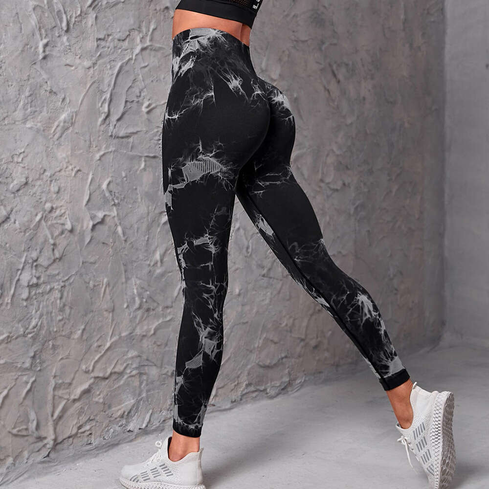 Seamless Peach Double Color Tie Dyed Yoga Tight High Waist Hip Lift Moisture Wicking Sports and Fiess Pants for Women