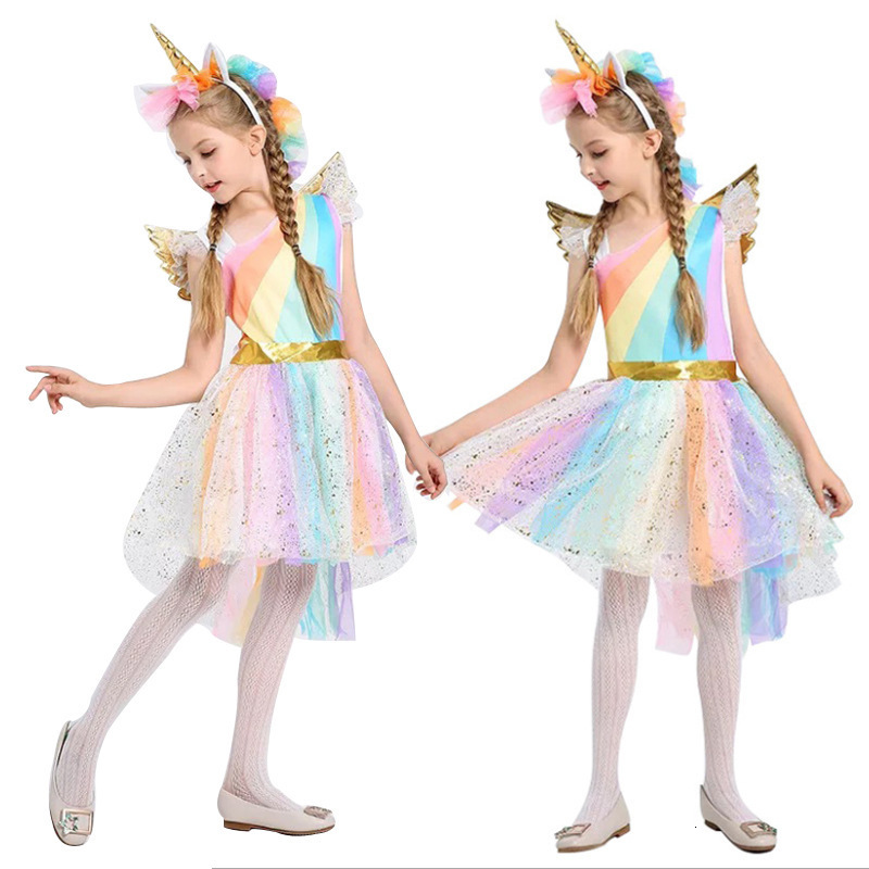 Halloween new girl Unicorn dress performance dress Rainbow Dress stage performance dress 230801