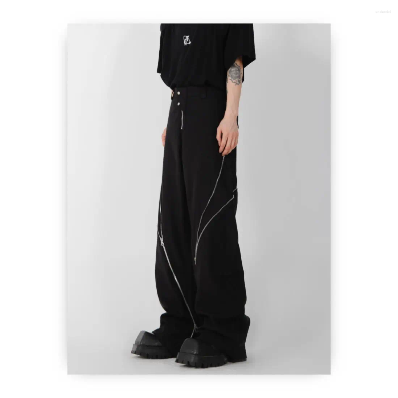 Men's Pants Street Men And Women Trendy Personalized Design Zippered Wide Leg Micro Flared Retro Straight Casual Y2k