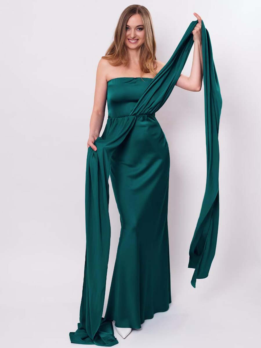 Bridesmaid Dresses Dark Green Strapless Changeable Strap Floor Length Elastic Satin Wedding Party Dress Summer 2024