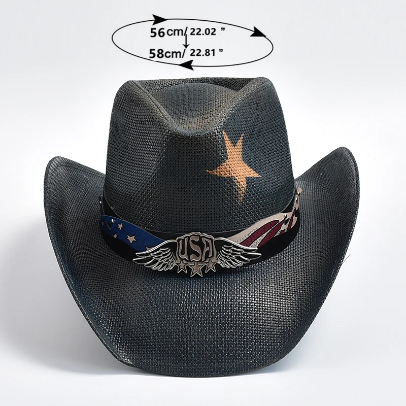 Vintage Straw Cowboy Hat Men's Gentlemen's Western Cowboy Hat Summer Beach Sun Hat Cowgirl Jazz Hat Sombrero Hombre