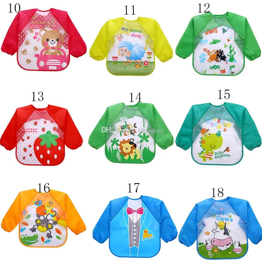 Baby Cartoon Overalls Waterproof Long Sleeve Bibs Children Kids Feeding Smock Apron Eating Clothes baby Burp Cloths 18 styles C3435 11 LL
