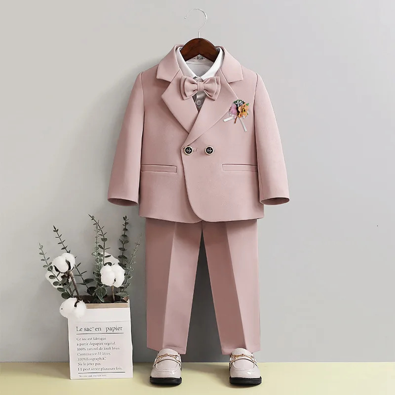 Toddler Suit British Style School Uniform for Boys Flower Child Weddings Costume Handsome Kids Birthday Performance Blazer Set 240312