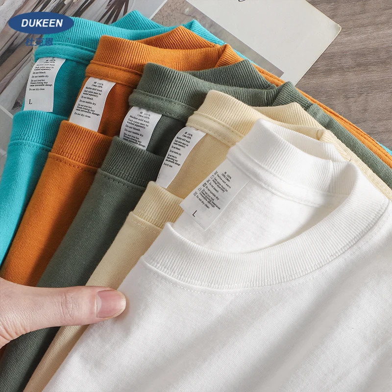 Dukeen Heavyweight Tshirt Men Short Sleeved 100% Cotton White Black Tees Summer Oversized Plain Crew Round Women Shirt 240315