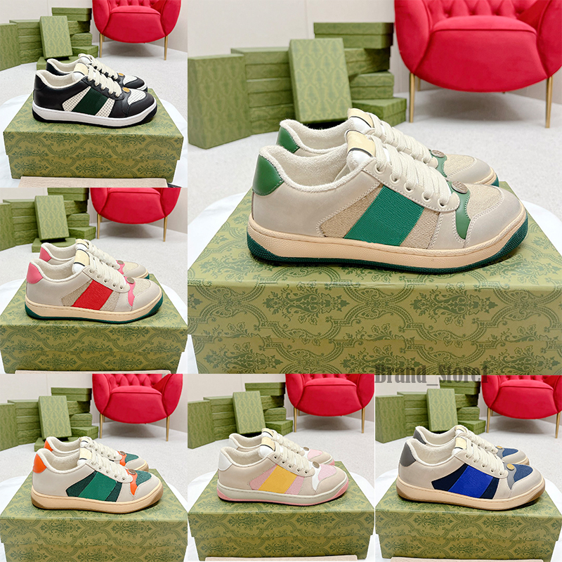Designers Screener Series Casual Shoes Women Men Make Dirty Vintage Striped Fashion Leather Sneakers High quality Green Blue Pink Trainers