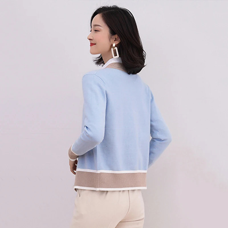 Knitted Cardigan Sweater Spring Women Contrast Color V Neck Long Sleeve Sweater Fashion Cardigan for Female Jumper Outwear 240326