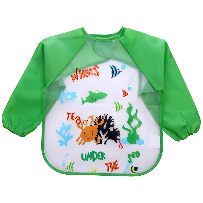 Baby Cartoon Overalls Waterproof Long Sleeve Bibs Children Kids Feeding Smock Apron Eating Clothes baby Burp Cloths 18 styles C3435 11 LL