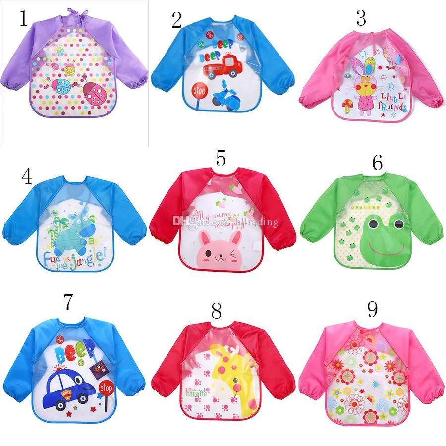 Baby Cartoon Overalls Waterproof Long Sleeve Bibs Children Kids Feeding Smock Apron Eating Clothes baby Burp Cloths 18 styles C3435 11 LL