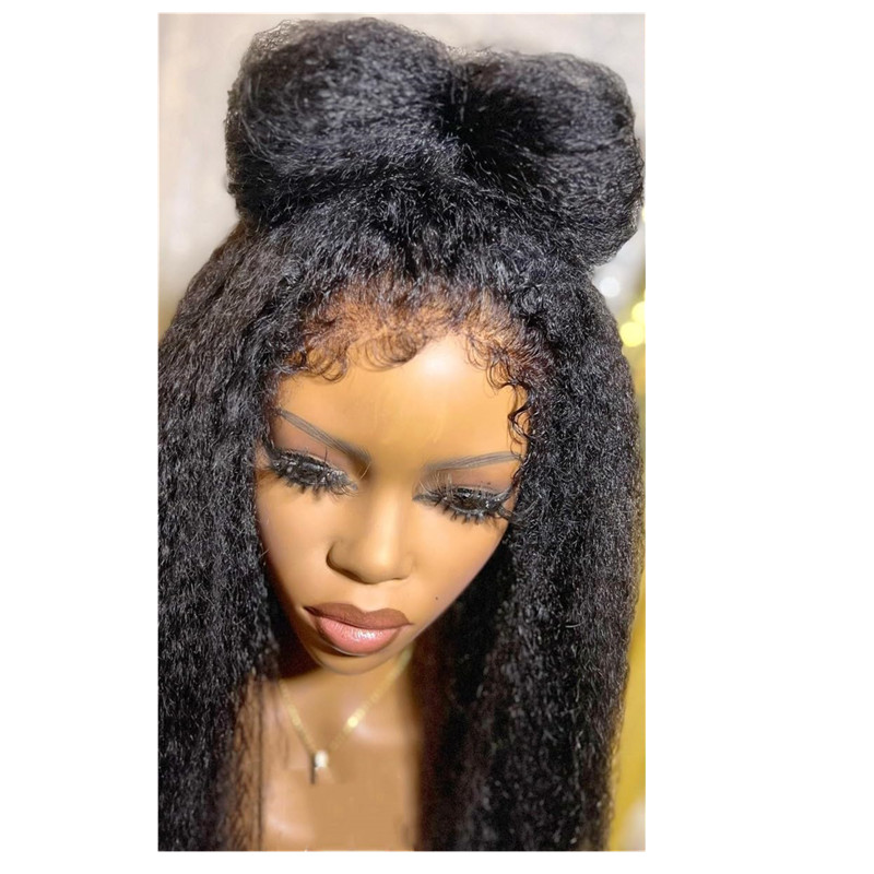 coarse yaki Kinky Straight Wig Transparent 360 full Lace Frontal Wig Curly Human Hair Wigs 360 Pre Plucked Glueless Closure Remy 130% HD invisible