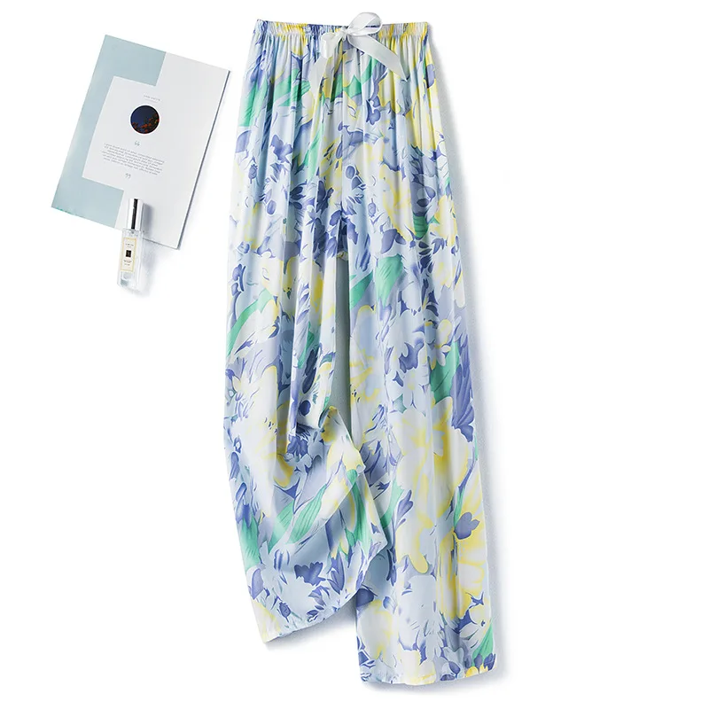 New Korean Pants Women 2025 Summer Ankle-Length Pants Trousers new Home Clothes Loose Wide Leg Pants Girls Casual Flower Print Sweatpants