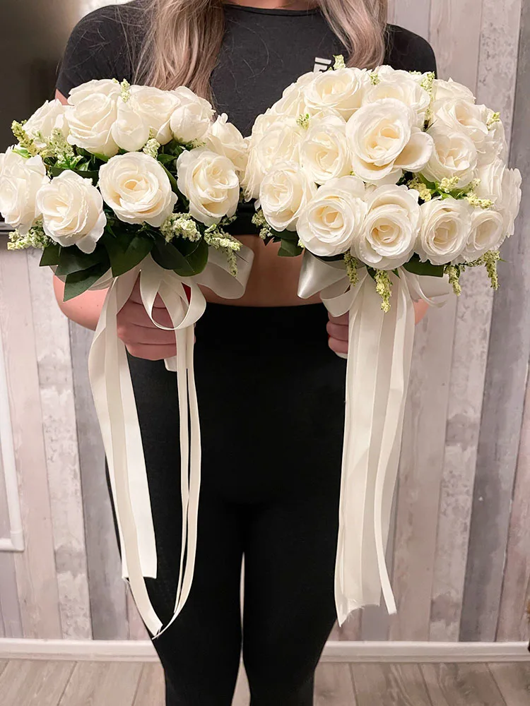 White Wedding Bouquet for Bride 2025 Bridesmaid Silk new Roses Artificial Flowers Boutonniere Mariage Bouquet Wedding Accessories Corsage