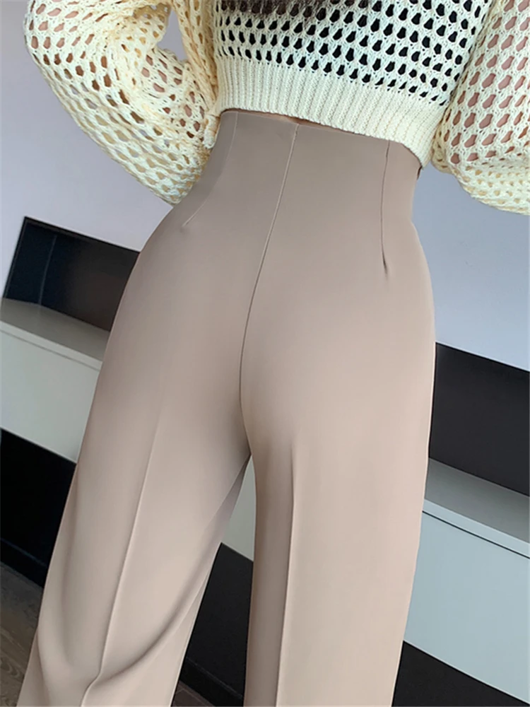 High Waist Khaki Suit Wide Leg Women's Full Pants Spring Summer new Female Elegant Minimalism Straight Loose 2025 Trousers 2023 New