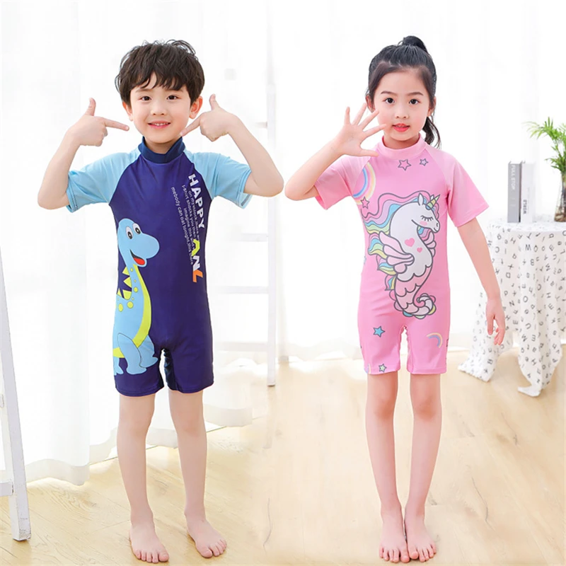 European new One Piece Swimsuits Girls Swimwear Kids Boys Bathing Suit Cartoon Unicorn 2025 Quick Drying Swimming Clothes Baby Beachwear