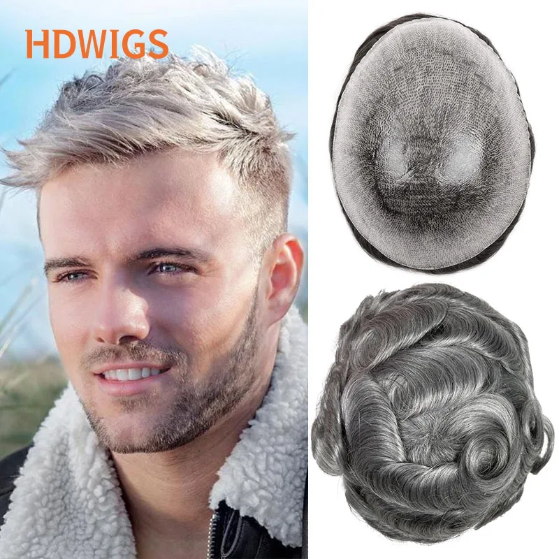 Men Capillary Prosthesis Full PU 0.012-0.14cm Toupee With Knots 100% Human Remy Hairpiece Natural Hairline for Man Dark Brown