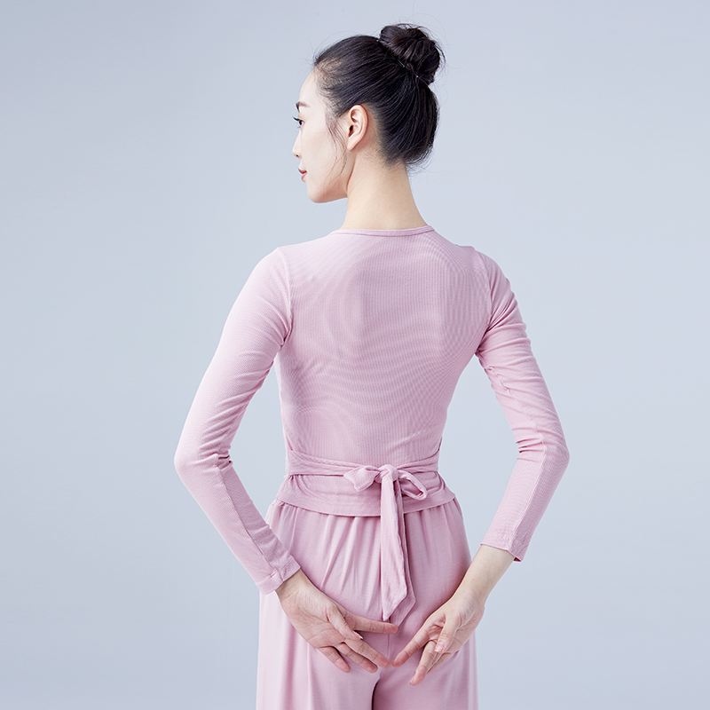 Woman Ballet Wrap Tops Knitted V Neck Long Sleeve Dance Shirts Bandage Tops Adults Dancewear Training Tops Dance Costumes