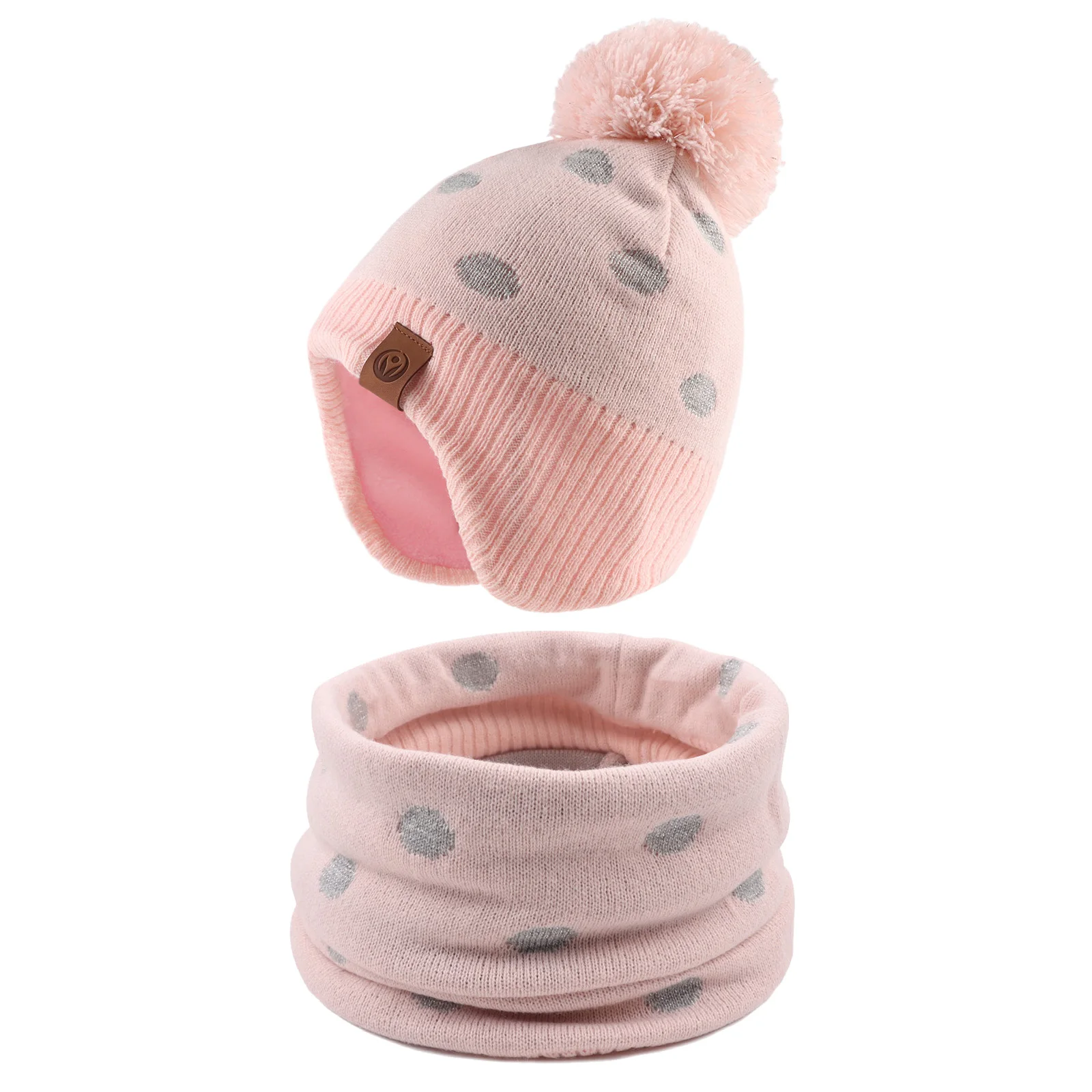 Winter Kids Girls Beanie Scarf Autumn 2025 Toddler Girls Knitted Hat Scarf Winter Warm Bonnet With Pompom new Classic Polka Dot Beanie