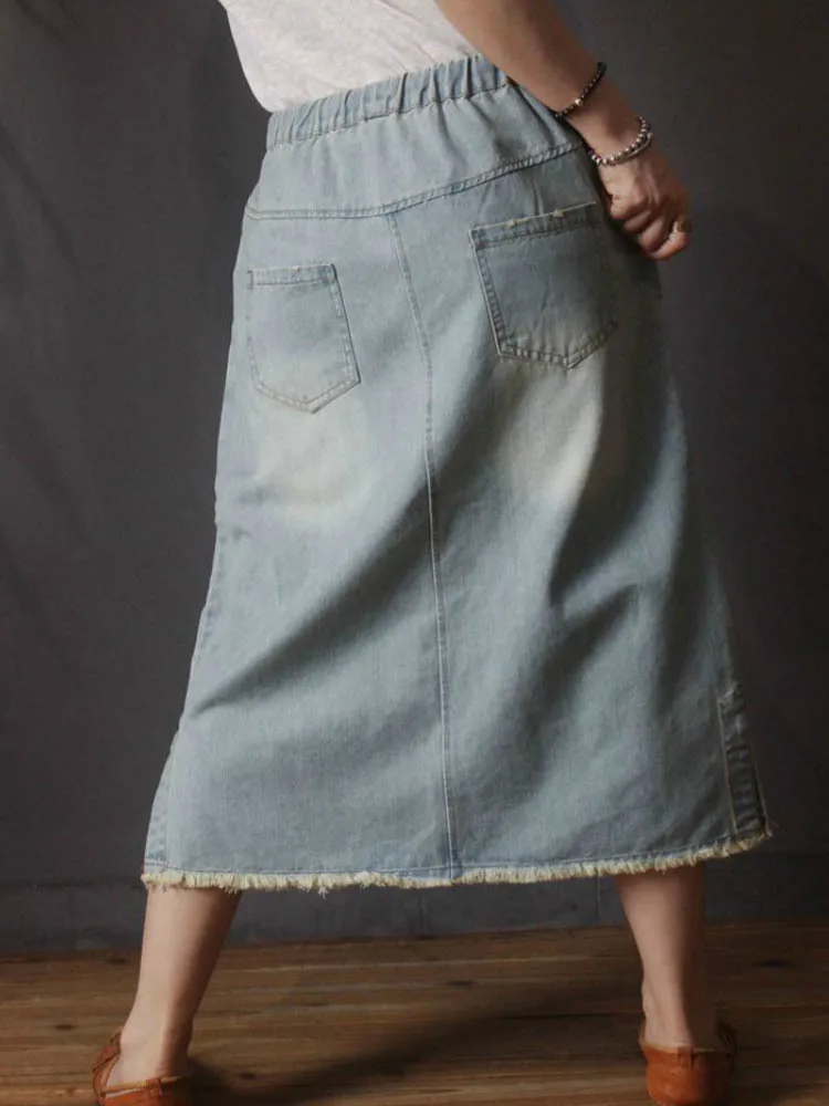 Max LuLu Korean Design Female Clothes Autumn Womens Luxury Vintage Loose Embroidery Denim Skirts Ladies Casual Floral Streetwear